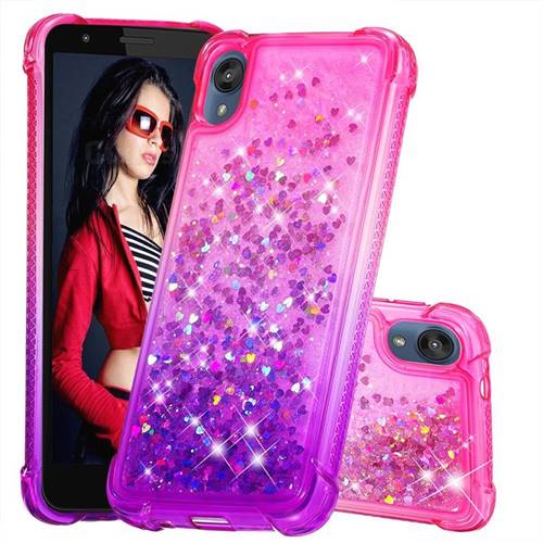 Rainbow Gradient Liquid Glitter Quicksand Sequins Phone Case for Motorola Moto E6 - Pink Purple