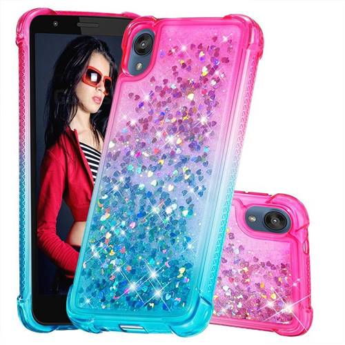 Rainbow Gradient Liquid Glitter Quicksand Sequins Phone Case for Motorola Moto E6 - Pink Blue