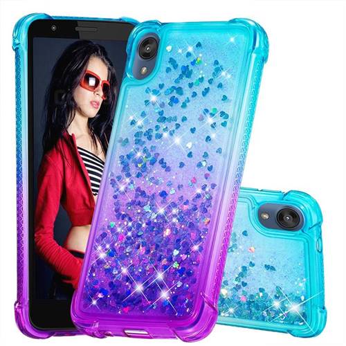 Rainbow Gradient Liquid Glitter Quicksand Sequins Phone Case for Motorola Moto E6 - Blue Purple