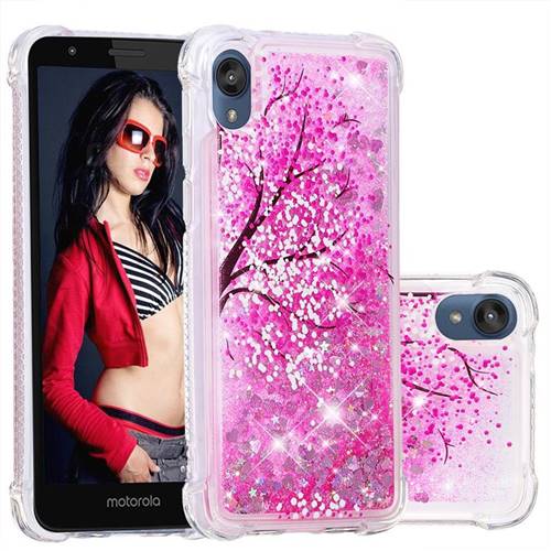 Pink Cherry Blossom Dynamic Liquid Glitter Sand Quicksand Star TPU Case for Motorola Moto E6