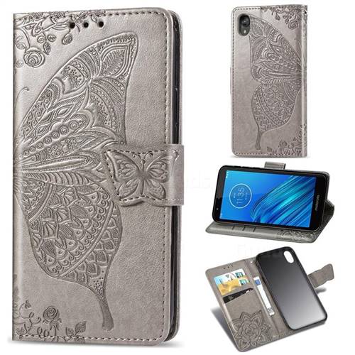 Embossing Mandala Flower Butterfly Leather Wallet Case for Motorola Moto E6 - Gray