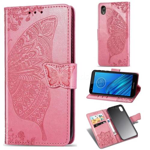 Embossing Mandala Flower Butterfly Leather Wallet Case for Motorola Moto E6 - Pink