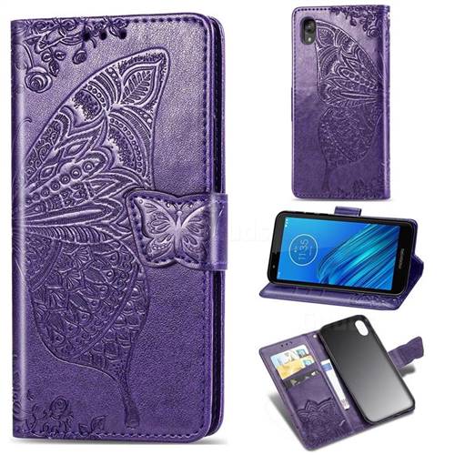 Embossing Mandala Flower Butterfly Leather Wallet Case for Motorola Moto E6 - Dark Purple