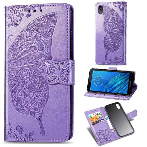 Embossing Mandala Flower Butterfly Leather Wallet Case for Motorola Moto E6 - Light Purple
