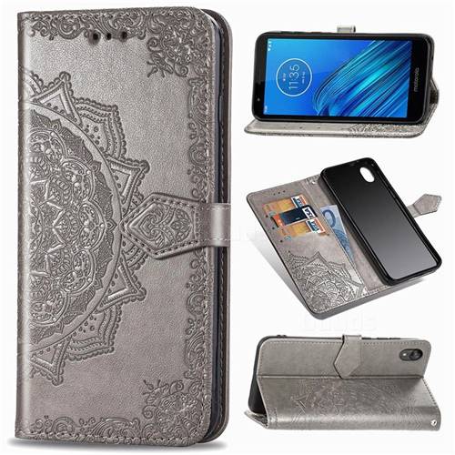 Embossing Imprint Mandala Flower Leather Wallet Case for Motorola Moto E6 - Gray