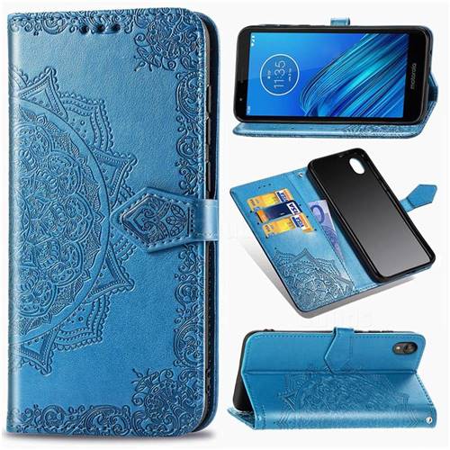 Embossing Imprint Mandala Flower Leather Wallet Case for Motorola Moto E6 - Blue