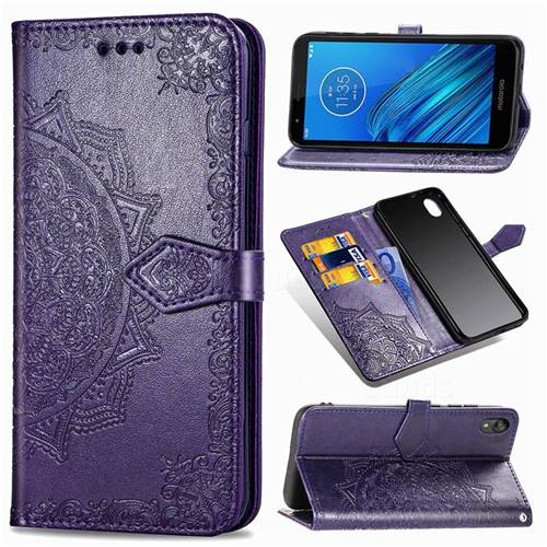 Embossing Imprint Mandala Flower Leather Wallet Case for Motorola Moto E6 - Purple