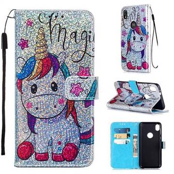 Star Unicorn Sequins Painted Leather Wallet Case for Motorola Moto E6