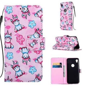 Unicorn and Flowers Matte Leather Wallet Phone Case for Motorola Moto E6