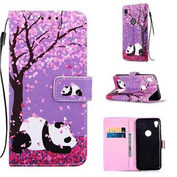 Cherry Blossom Panda Matte Leather Wallet Phone Case for Motorola Moto E6