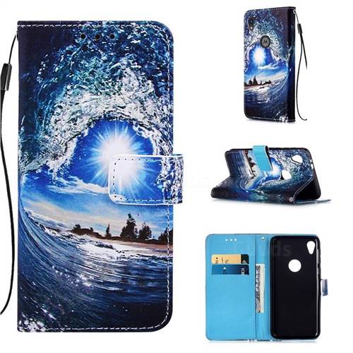 Waves and Sun Matte Leather Wallet Phone Case for Motorola Moto E6