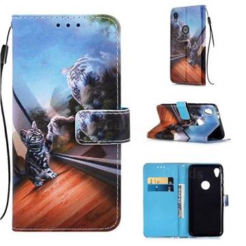Mirror Cat Matte Leather Wallet Phone Case for Motorola Moto E6