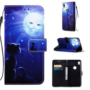Cat and Moon Matte Leather Wallet Phone Case for Motorola Moto E6