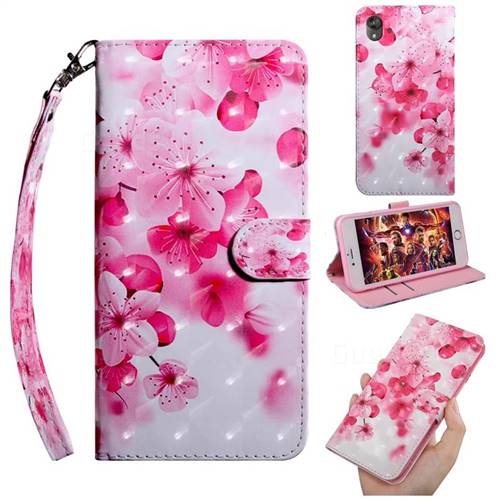 Peach Blossom 3D Painted Leather Wallet Case for Motorola Moto E6