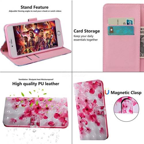 Peach Blossom 3D Painted Leather Wallet Case for Motorola Moto E6