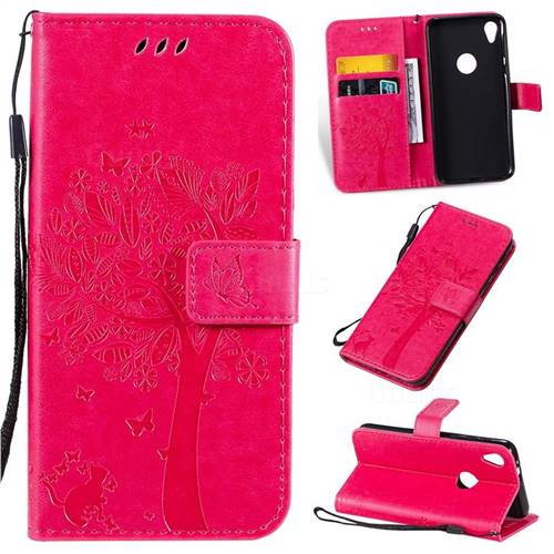 Embossing Butterfly Tree Leather Wallet Case for Motorola Moto E6 - Rose