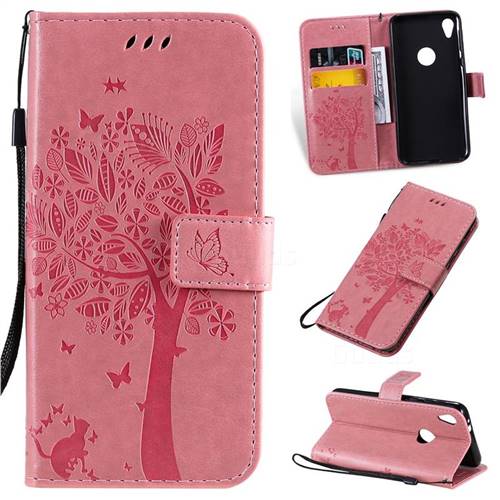 Embossing Butterfly Tree Leather Wallet Case for Motorola Moto E6 - Pink