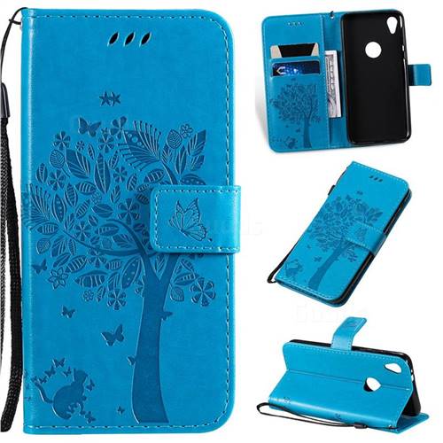 Embossing Butterfly Tree Leather Wallet Case for Motorola Moto E6 - Blue