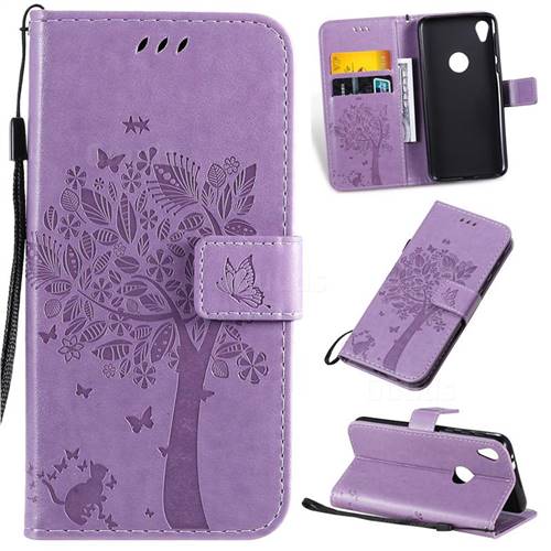 Embossing Butterfly Tree Leather Wallet Case for Motorola Moto E6 - Violet