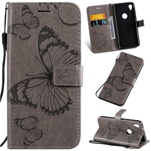 Embossing 3D Butterfly Leather Wallet Case for Motorola Moto E6 - Gray
