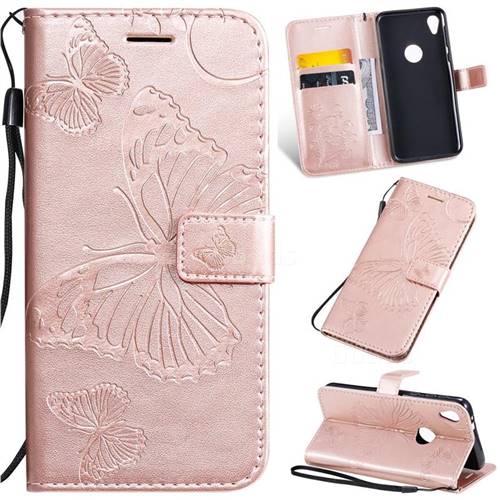 Embossing 3D Butterfly Leather Wallet Case for Motorola Moto E6 - Rose Gold