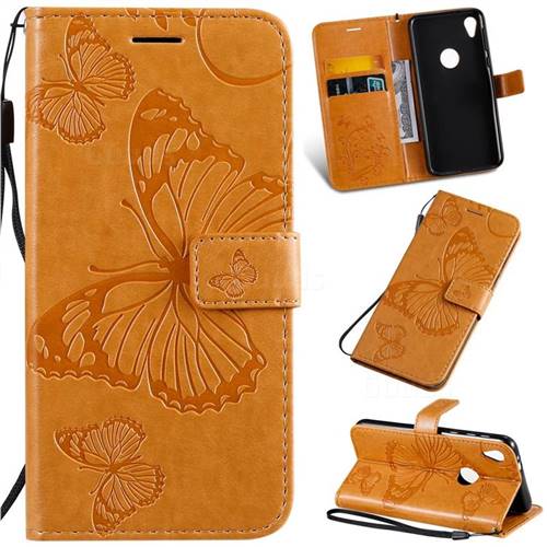 Embossing 3D Butterfly Leather Wallet Case for Motorola Moto E6 - Yellow
