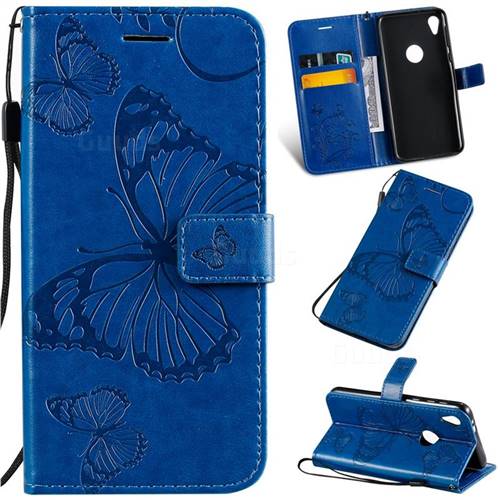 Embossing 3D Butterfly Leather Wallet Case for Motorola Moto E6 - Blue