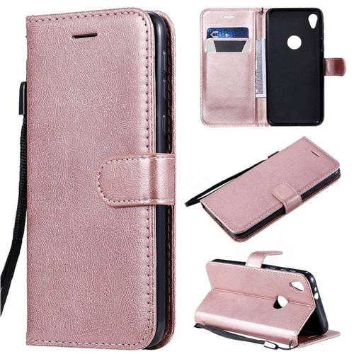 Retro Greek Classic Smooth PU Leather Wallet Phone Case for Motorola Moto E6 - Rose Gold