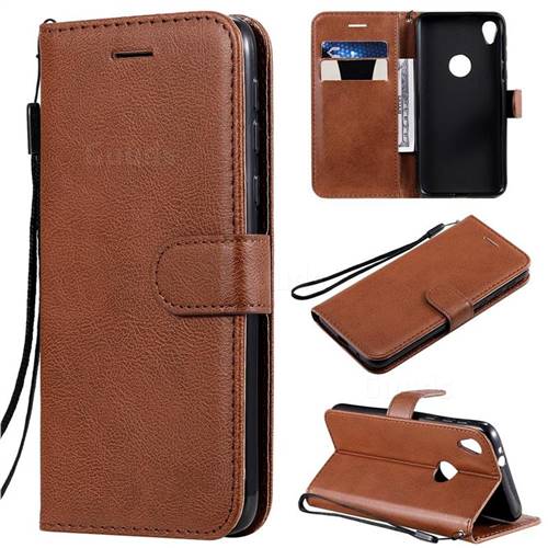 Retro Greek Classic Smooth PU Leather Wallet Phone Case for Motorola Moto E6 - Brown