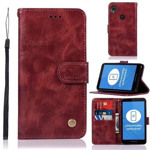 Luxury Retro Leather Wallet Case for Motorola Moto E6 - Wine Red