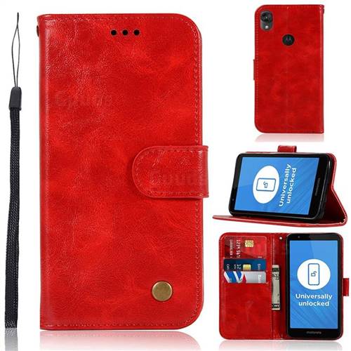 Luxury Retro Leather Wallet Case for Motorola Moto E6 - Red