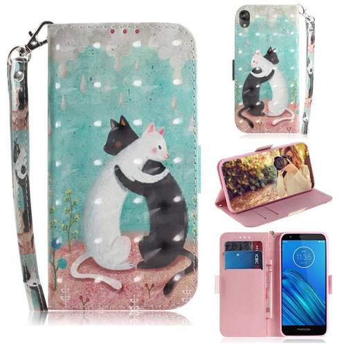 Black and White Cat 3D Painted Leather Wallet Phone Case for Motorola Moto E6