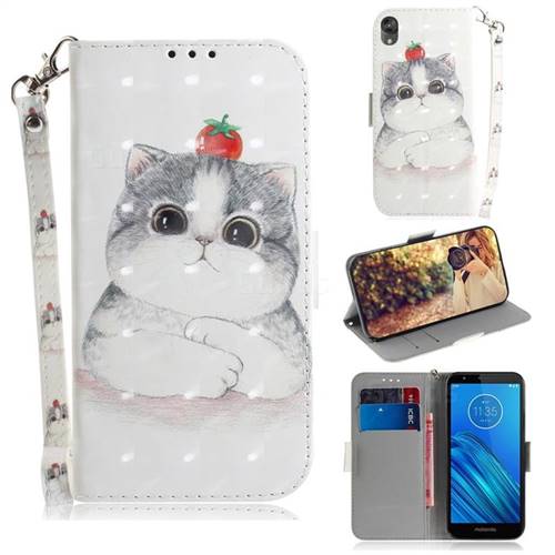 Cute Tomato Cat 3D Painted Leather Wallet Phone Case for Motorola Moto E6