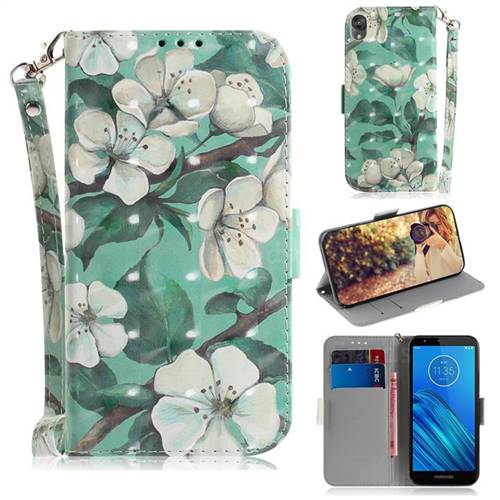 Watercolor Flower 3D Painted Leather Wallet Phone Case for Motorola Moto E6