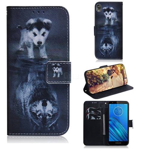 Wolf and Dog PU Leather Wallet Case for Motorola Moto E6