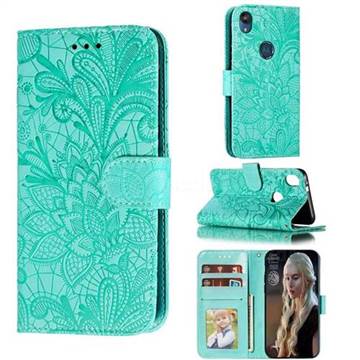 Intricate Embossing Lace Jasmine Flower Leather Wallet Case for Motorola Moto E6 - Green
