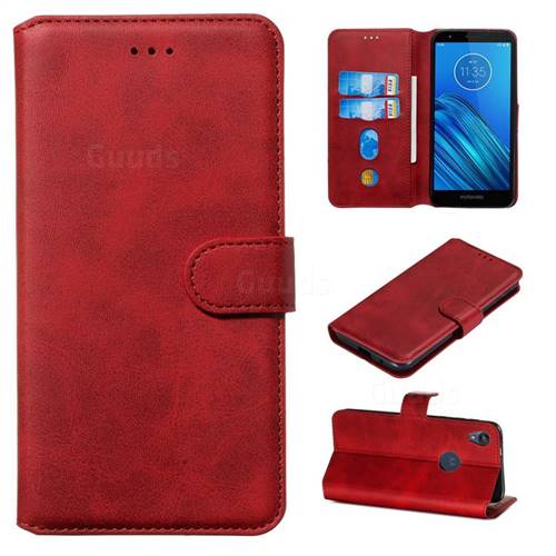 Retro Calf Matte Leather Wallet Phone Case for Motorola Moto E6 - Red ...