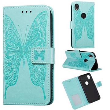 Intricate Embossing Vivid Butterfly Leather Wallet Case for Motorola Moto E6 - Green