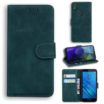 Retro Classic Skin Feel Leather Wallet Phone Case for Motorola Moto E6 - Green