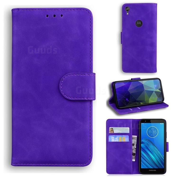 Retro Classic Skin Feel Leather Wallet Phone Case for Motorola Moto E6 - Purple