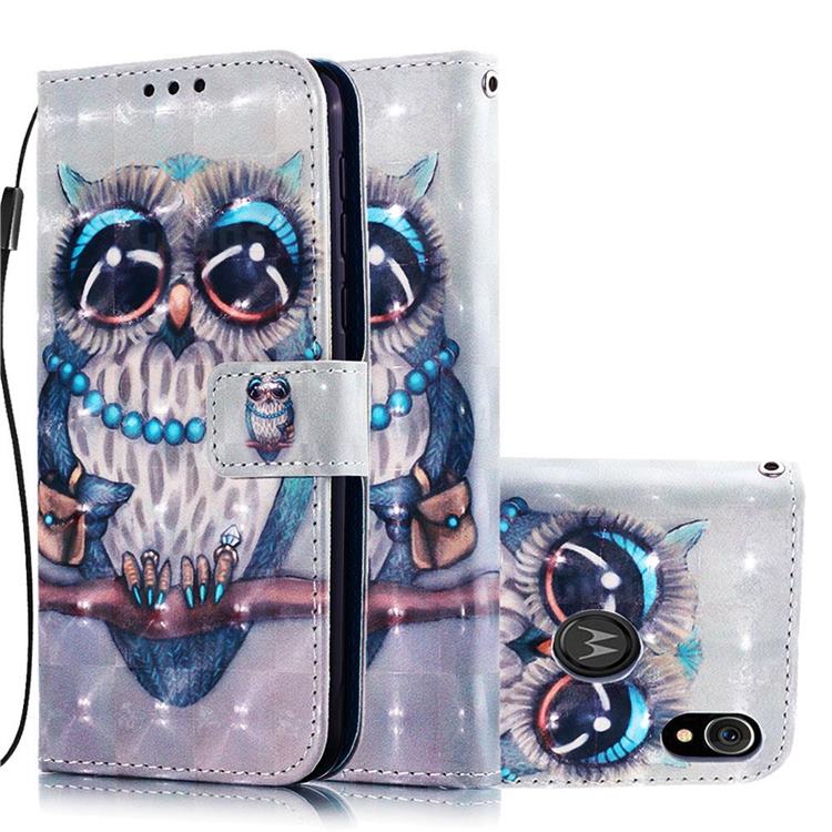 Sweet Gray Owl 3D Painted Leather Wallet Case for Motorola Moto E6
