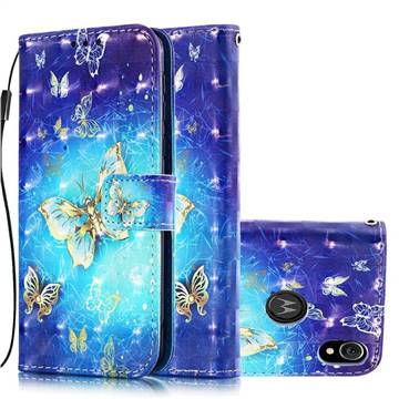 Gold Butterfly 3D Painted Leather Wallet Case for Motorola Moto E6