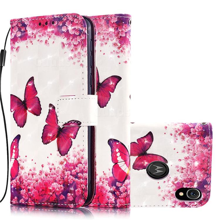 Rose Butterfly 3D Painted Leather Wallet Case for Motorola Moto E6