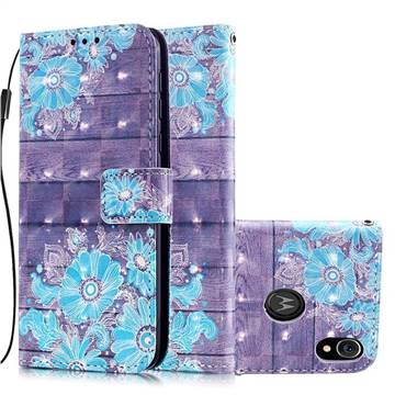 Blue Flower 3D Painted Leather Wallet Case for Motorola Moto E6
