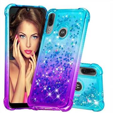 Rainbow Gradient Liquid Glitter Quicksand Sequins Phone Case for Motorola Moto E6 Plus - Blue Purple