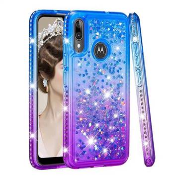 Diamond Frame Liquid Glitter Quicksand Sequins Phone Case for Motorola Moto E6 Plus - Blue Purple