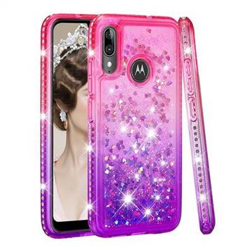 Diamond Frame Liquid Glitter Quicksand Sequins Phone Case for Motorola Moto E6 Plus - Pink Purple