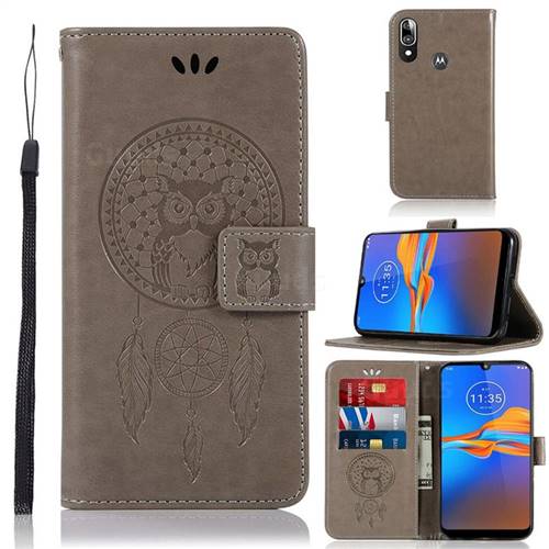 Intricate Embossing Owl Campanula Leather Wallet Case for Motorola Moto E6 Plus - Grey
