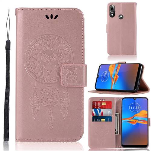 Intricate Embossing Owl Campanula Leather Wallet Case for Motorola Moto E6 Plus - Rose Gold