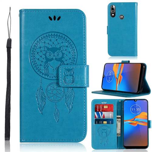 Intricate Embossing Owl Campanula Leather Wallet Case for Motorola Moto E6 Plus - Blue